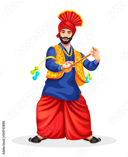 A Bhangra Dancer performing a step with Ektara Tumbi