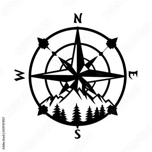 Mountain Compass Rose Adventure Navigation Graphic Design Illustration