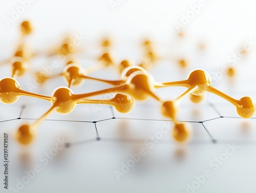 Bright yellow molecular structure with bonded nodes on soft white background visualizing atom links in futuristic scientific visualization wallpaper
