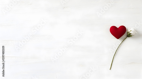 Red heart and white flower on a light background symbolizing love and affection for romantic occasions and celebrations love concept