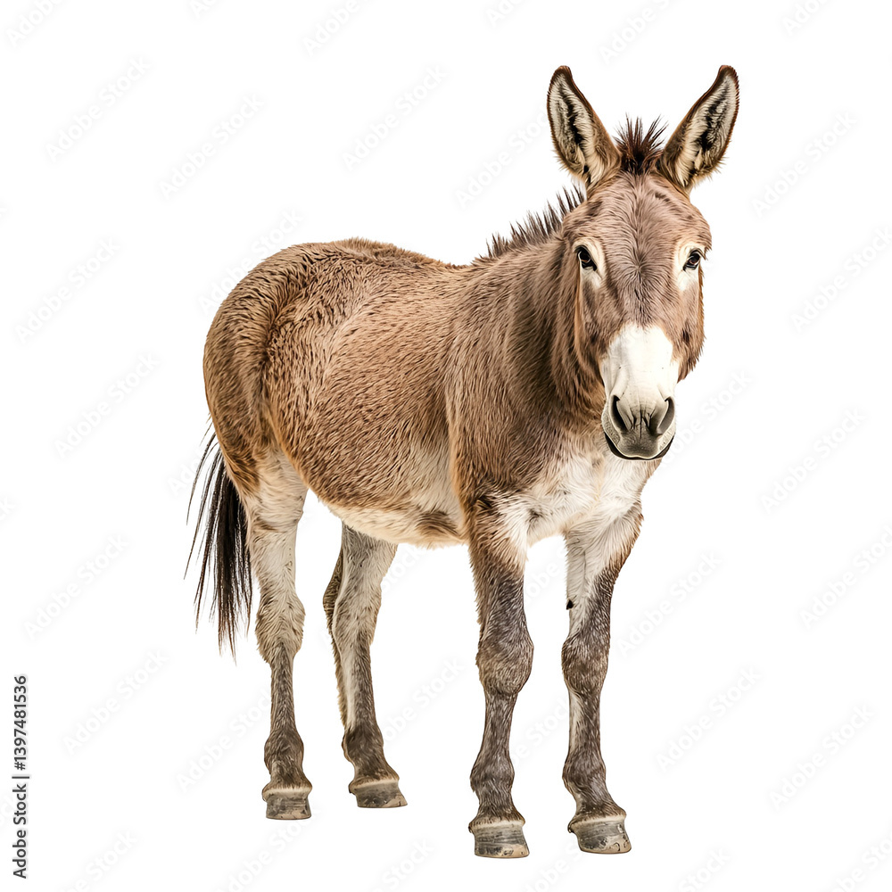Portrait of a donkey standing elegantly against a stark black background Portrait of a donkey standing elegantly against a stark black background