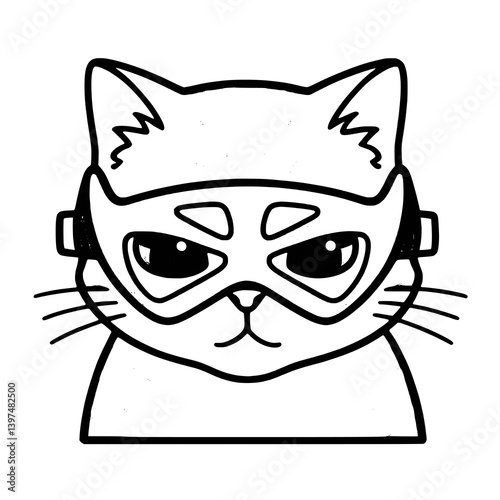super cat in a mask, cartoon character coloring, png format, no background