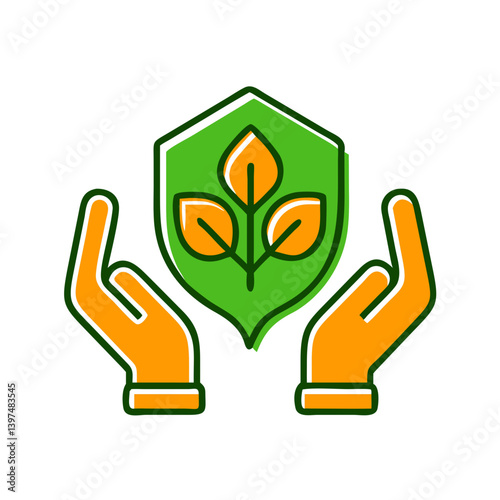 Hands protecting habitat shield with leaves - Habitat Protection  