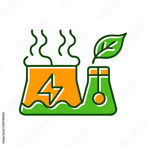 Geothermal Energy Icon with Leaf and Laboratory Flask  