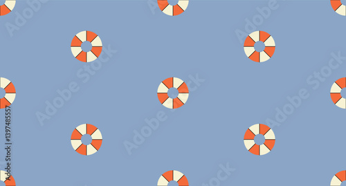 Seamless horizontal pattern with cute hand-drawn lifebuoys. A vector doodle summer repeat pattern perfect for decoration, prints, fabric, wrapping paper, wallpapers, and web backgrounds.