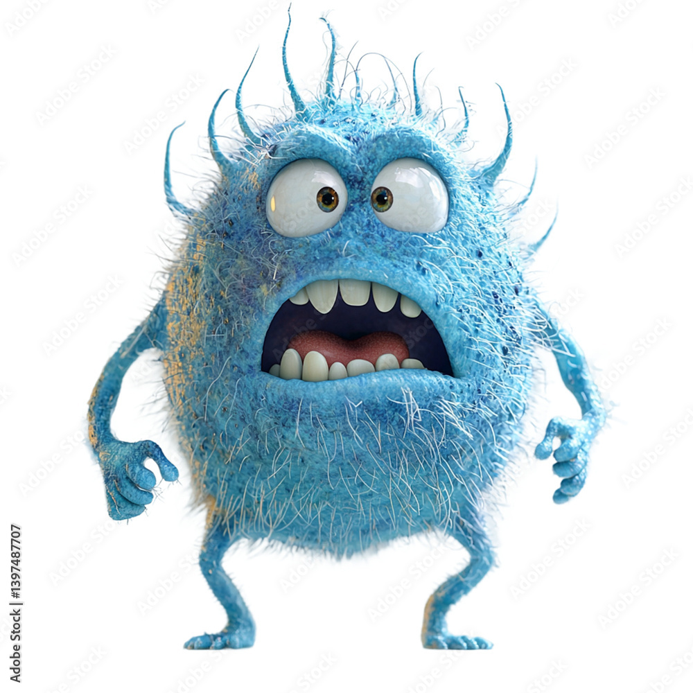 Anthropomorphic green bacteria with a scared expression isolated on transparent background
Anthropomorphic green bacteria with a scared expression isolated on transparent background