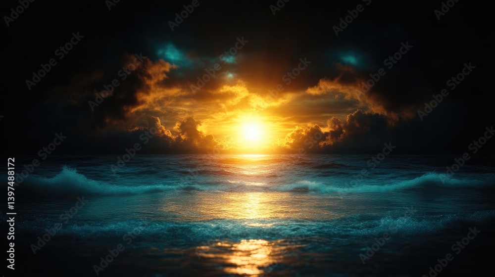 Obraz premium Dramatic sunset over turbulent sea