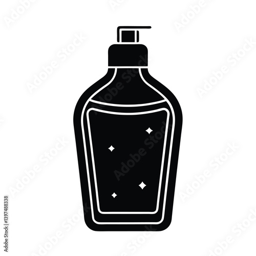 Black And White Soap Dispenser With Sparkling Liquid Silhouette Vector Icon