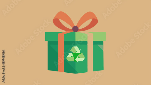 Gift Box with Recycling Symbols A beautifully wrapped gift box with a big recycling symbol on it highlighting ecofriendly wrapping and gifting options.