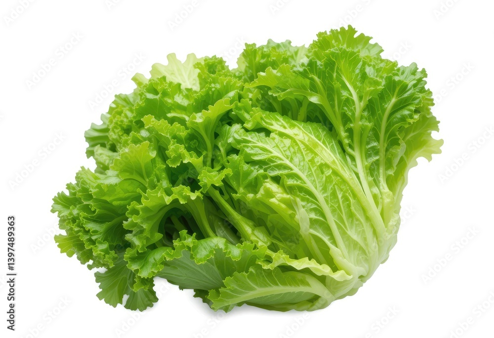 Fresh Green Leaf Lettuce Head on White Background, Healthy Eating Fresh Green Leaf Lettuce Head on White Background, Healthy Eating