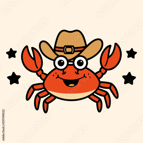 Cowboy Crab Cartoon Character Illustration