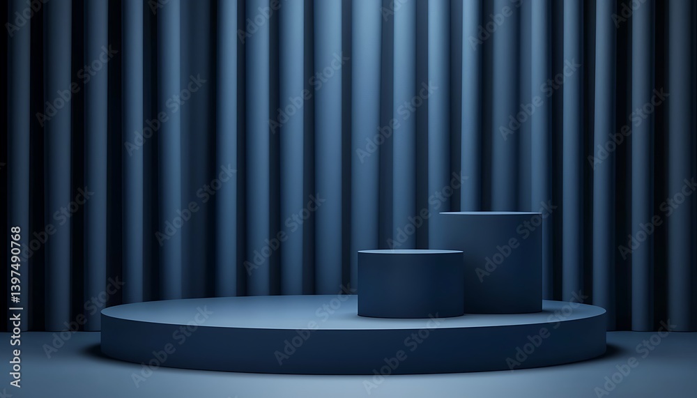 3D blue podium with cylinder shapes for minimalistic product displays 3D blue podium with cylinder shapes for minimalistic product displays