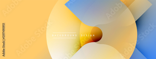 Abstract design features overlapping circles, warm yellow blends into cool blue. Soft gradients create depth, modern aesthetic. Minimalist composition, background texture visible.