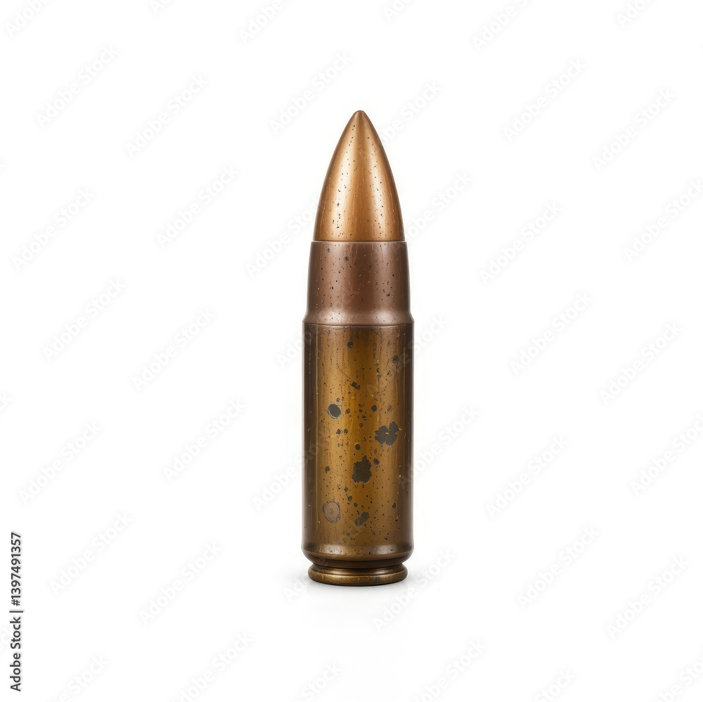 Close-up of a Rifle Bullet on White Background for Military Concept Close-up of a Rifle Bullet on White Background for Military Concept