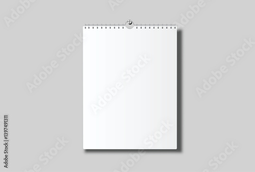 Blank Wall calendar paper page tear-off mockup with spiral rings wirebound binding. Template suitable for presentation calendar design, spiral brochure, notepad, notebook. Vector illustration
