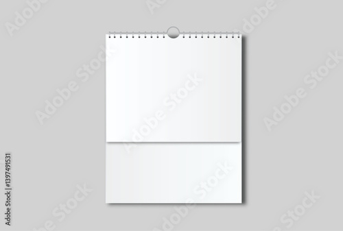 Blank Wall calendar paper page tear-off mockup with spiral rings wirebound binding. Template suitable for presentation calendar design, spiral brochure, notepad, notebook. Vector illustration

