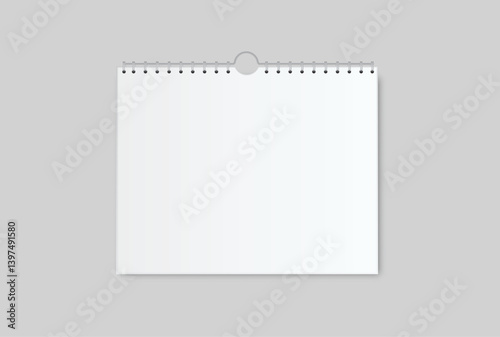 Blank Wall calendar paper page tear-off mockup with spiral rings wirebound binding. Template suitable for presentation calendar design, spiral brochure, notepad, notebook. Vector illustration
