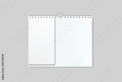 Blank Wall calendar paper page tear-off mockup with spiral rings wirebound binding. Template suitable for presentation calendar design, spiral brochure, notepad, notebook. Vector illustration
