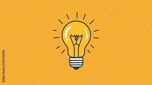 Illustration of a lightbulb with radiating lines on a solid yellow colored background