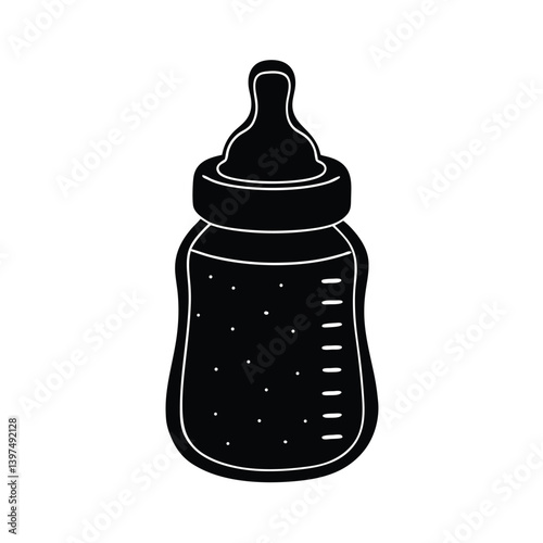 Isolated Black And White Baby Bottle Icon Vector Illustration For Newborn Feed