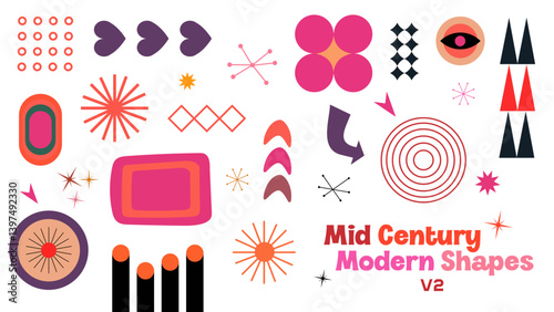 Mid century modern shapes, Atomic Design, retro shapes set.