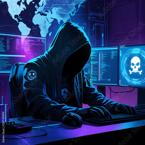 Step into a high-tech hacker workspace designed for cinematic projects, digital content creation, and futuristic design needs. This realistic hacker scene features a dark and moody environment,