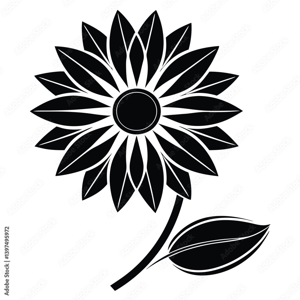 Fototapeta premium Elegant Sunflower Icon in Minimalist Silhouette Style