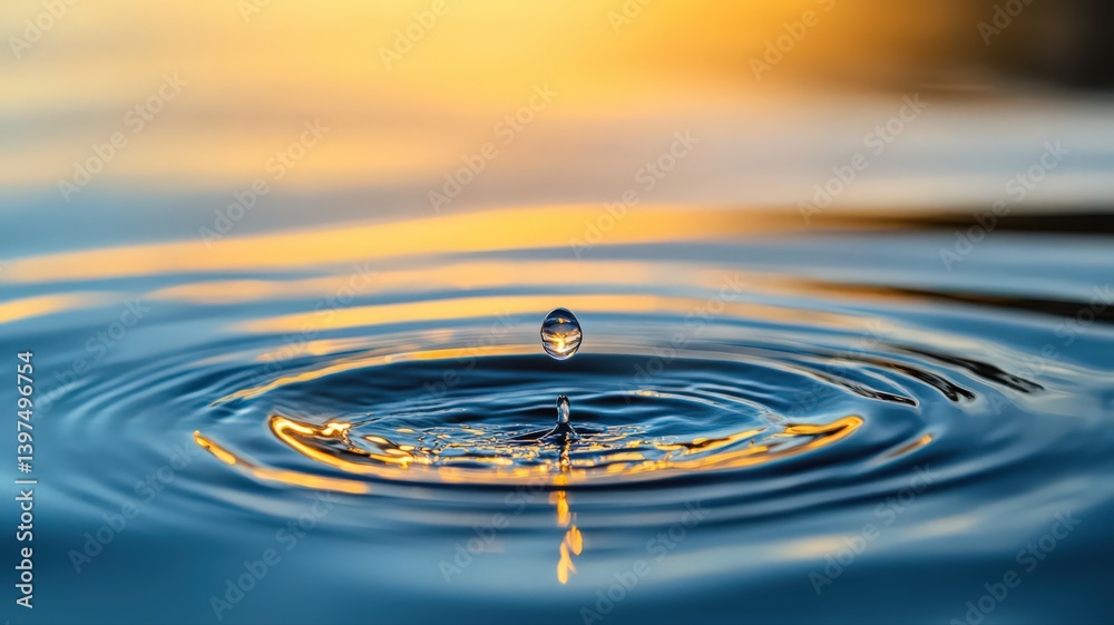 Water Droplet Reflection Ripples Sunset Golden Hour