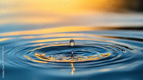 Obraz na płótnie Water Droplet Reflection Ripples Sunset Golden Hour w salonie