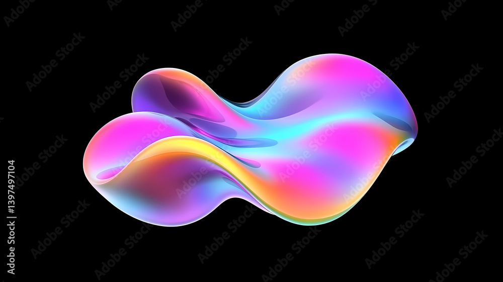Obraz premium Abstract fluid iridescent holographic curved wave in motion colorful gradient design on black background