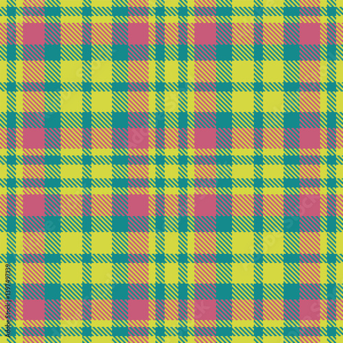 Plaid pattern seamless. Muted dull yellow & Iridescent dark cyan Tartan Textile Design. 
