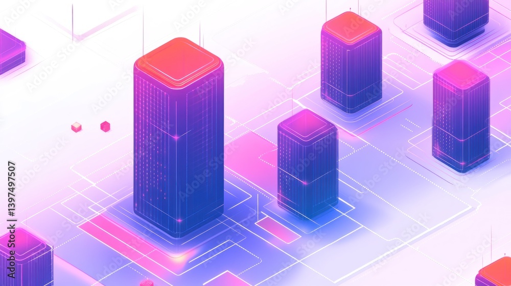 Obraz premium Abstract digital city, futuristic urban grid, network, connecting