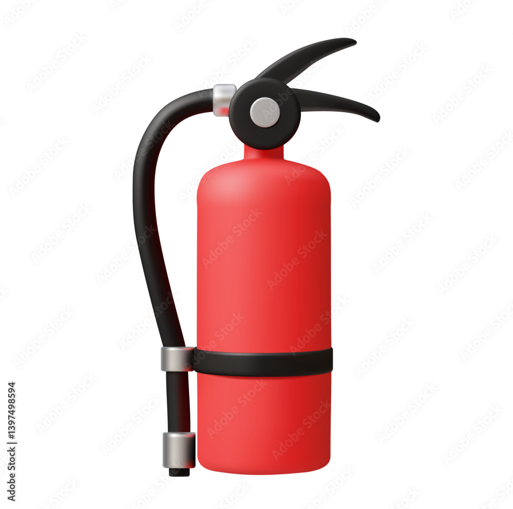 Fototapeta premium 3D illustration vector render red fire extinguisher icon isolated on white background. Safety concept, fire protection, emergency equipment, fire protection system, emergency management.