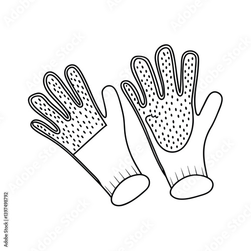 Gardening Gloves Outline Illustration Safety Handwear Protective Gear Black And White