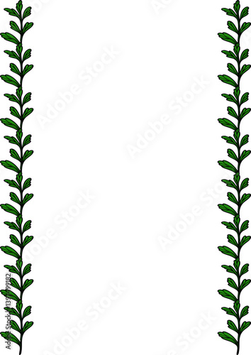 A vector decorative border featuring green leafy vines on both sides, creating a natural frame for a blank space in the center.