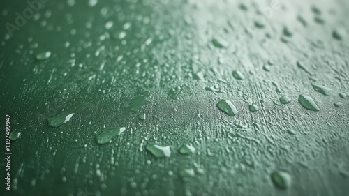 Obraz na płótnie Water Droplets on Dark Green Textured Surface w salonie