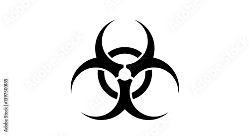 Stylized biohazard symbol angular black and white representing danger or warning [with copy space].