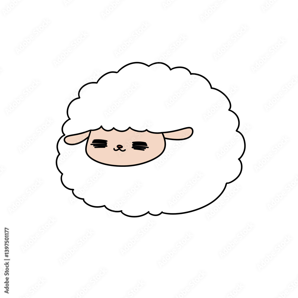 A cartoon sheep with a sleepy face A cartoon sheep with a sleepy face