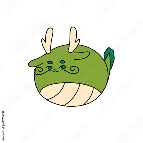 A cartoonish green creature with antlers