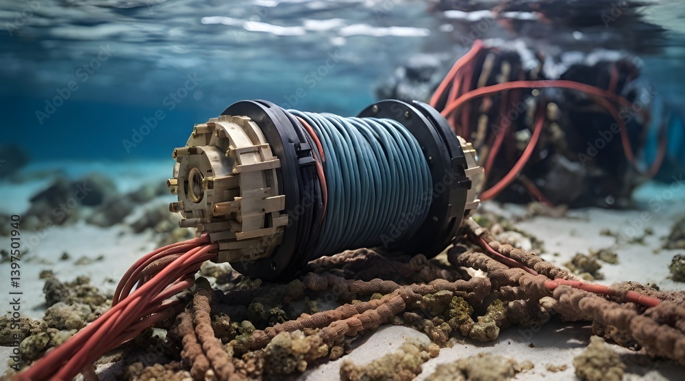 Oceanic data cable resting on the seabed.generative.ai