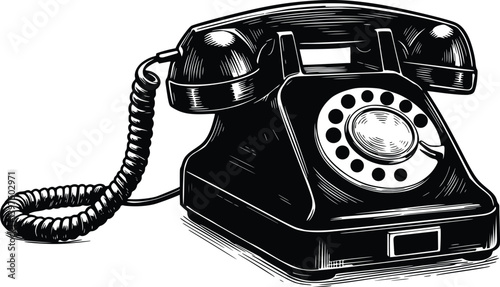 Silhouette of a black rotary dial telephone with coiled cord, symbolizing classic communication technology