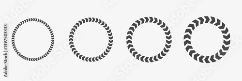 Set of Chevron arrows. Сaution circle frames. Vector illustration