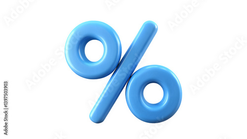 3D Rendering of Percent Sign in Cartoon Plastic Style Isolated on Transparent Background