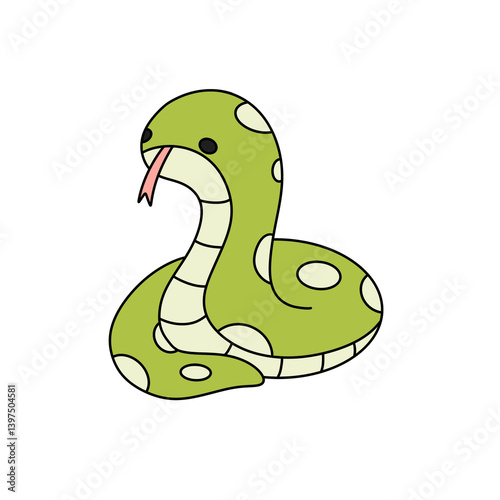 A cartoon snake with a pink tongue and white dots on its body