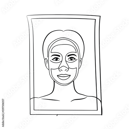 Girl With Facial Mask Line Art For Beauty Wellness And Skincare Illustration