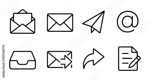 Essential email & communication icons set in linear style