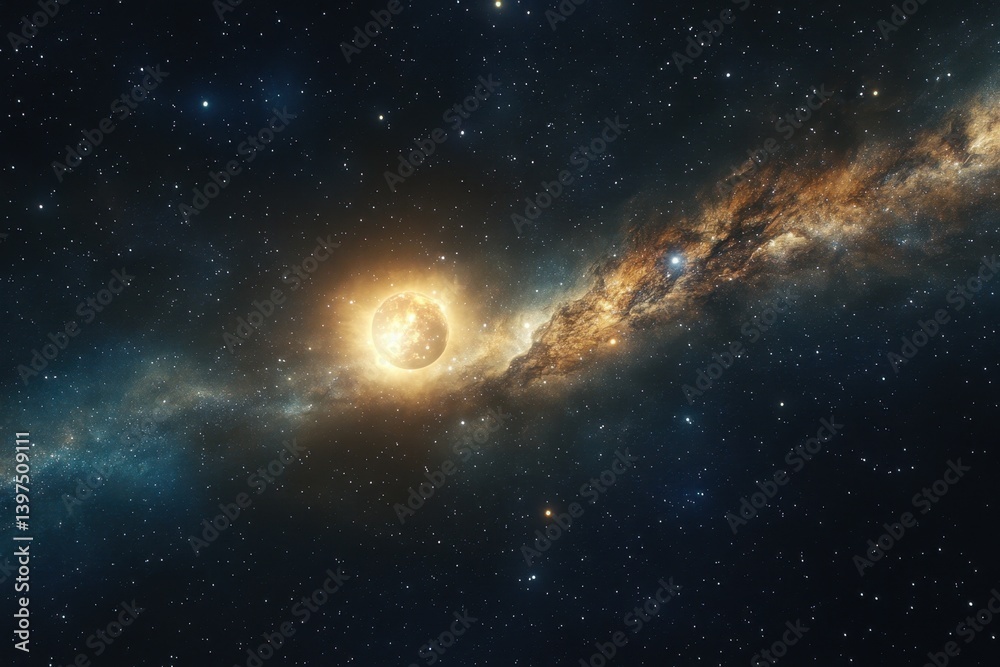 Fototapeta premium Stunning view of a galaxy with swirling clouds and a radiant star in the center