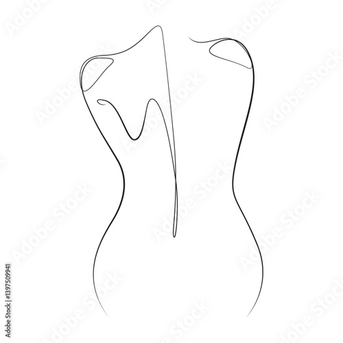 Woman back one line drawing on white isolated background 