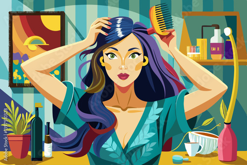 vector of A woman combing her hair
