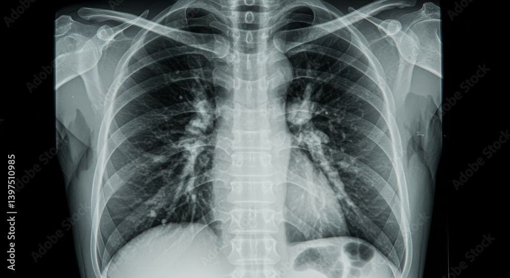 Chest X-Ray : Lung Anatomy and Pathology - Medical showing a detailed view of the human chest, lungs, ribs, and spine. Useful for medical education, diagnosis, and research Chest X-Ray : Lung Anatomy and Pathology - Medical showing a detailed view of the human chest, lungs, ribs, and spine. Useful for medical education, diagnosis, and research